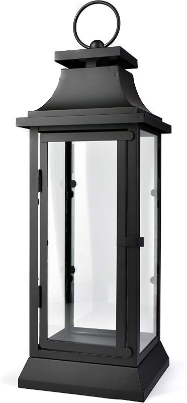 Photo 1 of Serene Spaces Living Black Hurricane Lanterns with Clear Glass Panels, Perfect for Home Decor, Parties & Events, Table Top Or Hanging Lantern for Indoor & Outdoor, Measures 15" Tall and 5" Diameter