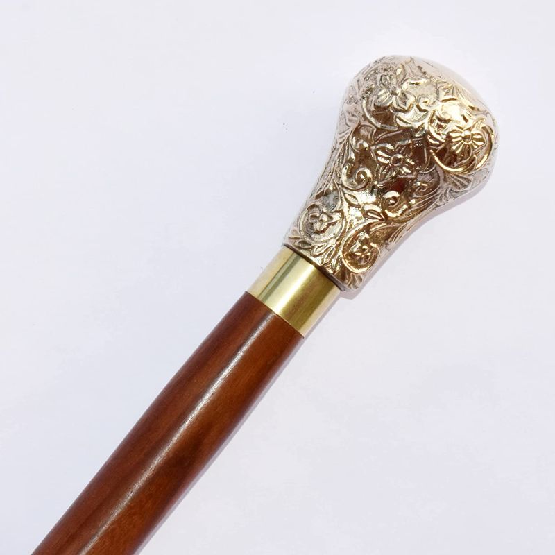 Photo 1 of 26" Canes and Walking Sticks in Natural Wood with a Brass Handle - Elegant Walking Cane ECTORIA