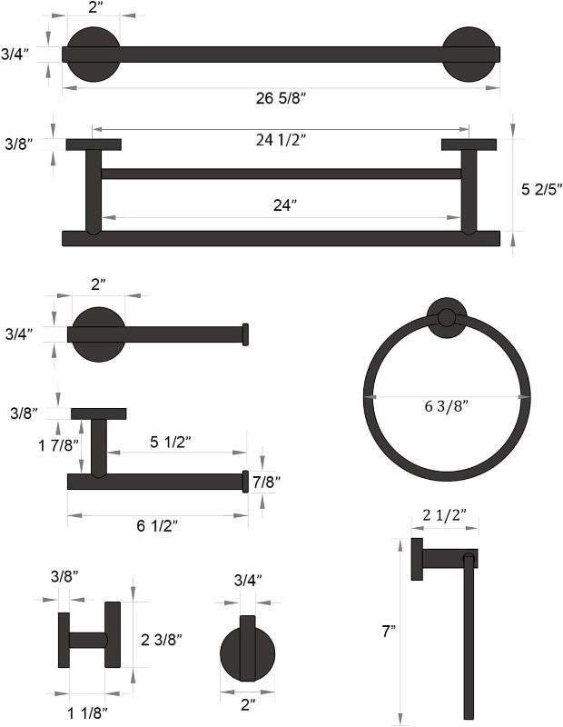 Photo 2 of USHOWER 5 Piece Bathroom Hardware Set, Includes 24 Inch Double Towel Bar, Modern Bathroom Accessories Kit, Matte Black