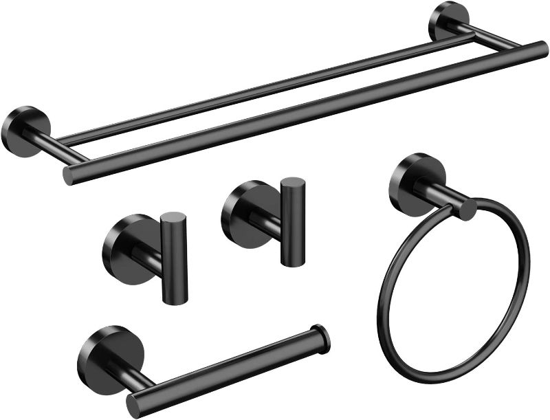 Photo 1 of USHOWER 5 Piece Bathroom Hardware Set, Includes 24 Inch Double Towel Bar, Modern Bathroom Accessories Kit, Matte Black