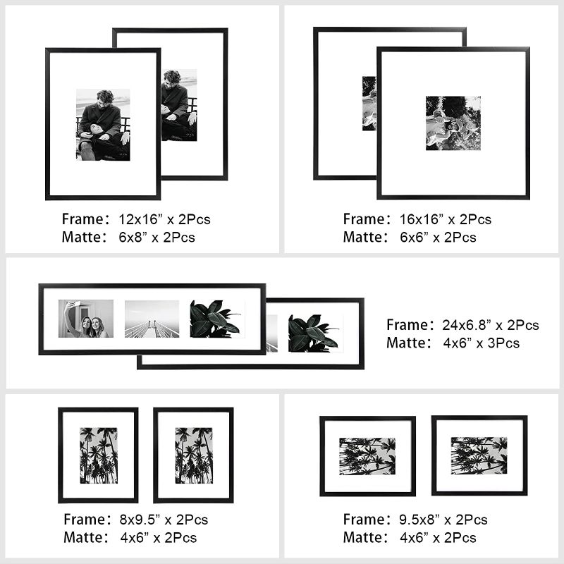Photo 2 of ArtbyHannah 10 Pieces Black & White Large Gallery Wall Frame Set, with Wood Frames and Family Photo Prints Collage for 14 Pic Hanging and Living Room Decoration, Multi-Size