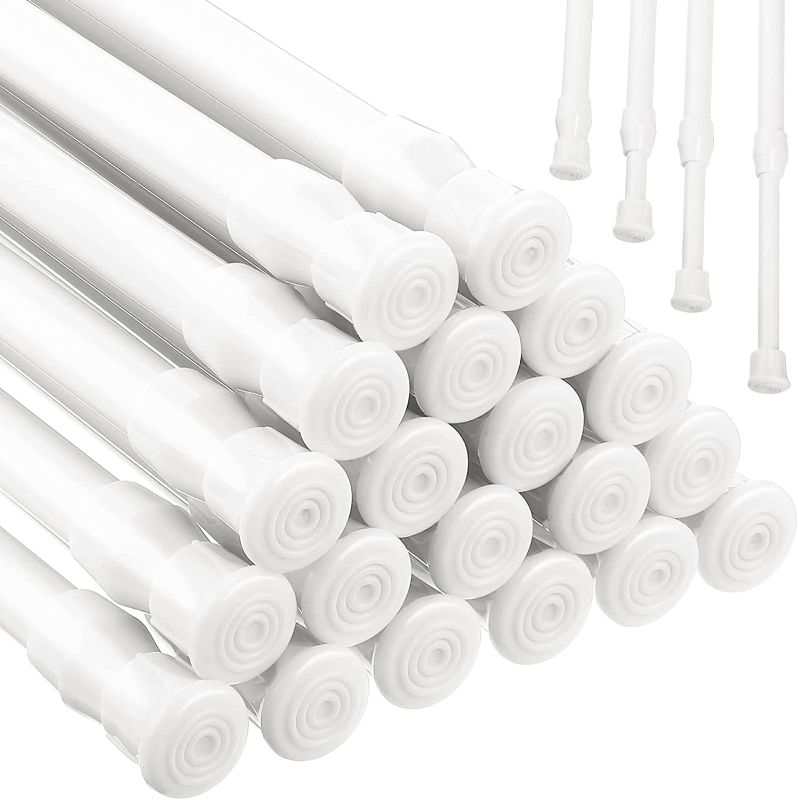 Photo 1 of 20 Pcs Spring Tension Curtain Rods Adjustable Loaded Curtain Rods Steel Expandable Shower Rod Closet Rod Window Rods for Bathroom Kitchen Cupboard Bars, 0.51 Inch Diameter 