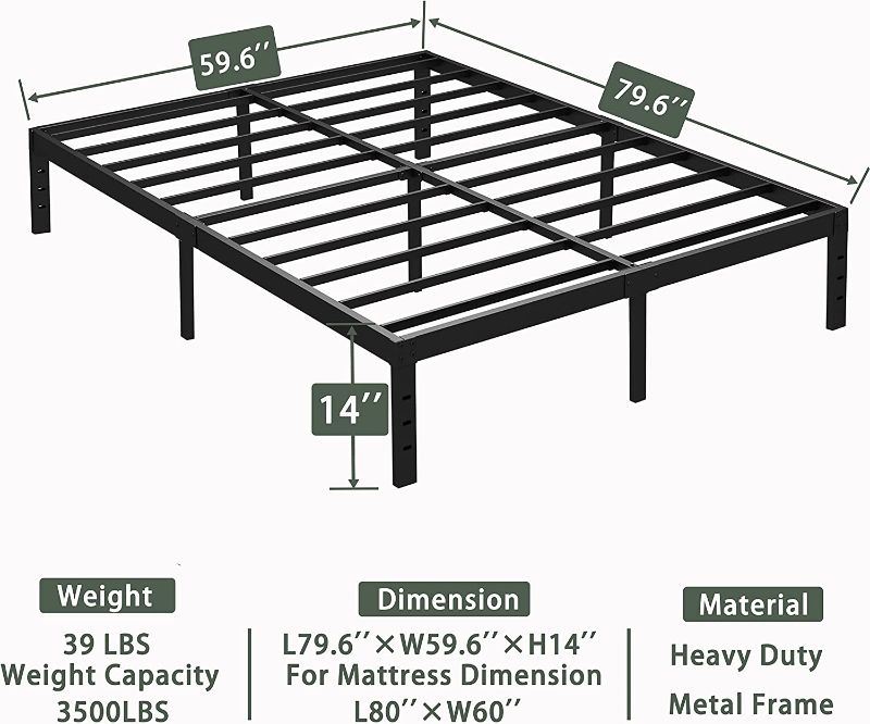 Photo 2 of Goltriever Queen Bed Frame No Box Spring Needed, 14 Inch Non-Slip Black Platform Bed Frame with Storage, Heavy Duty Steel Slat Support, Easy Assembly, Noise-Free Mattress Foundation