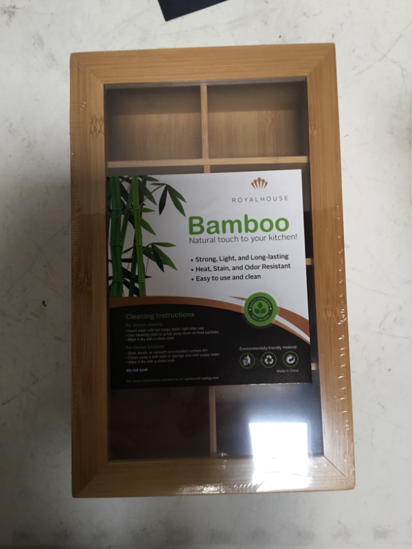 Photo 1 of RoyalHouse Big Natural Bamboo Tea Storage Organizer with Clear Acrylic Top Window, 8 Compartments Eco-Friendly Tea Bag Holder, Multi-Functional Storage Box