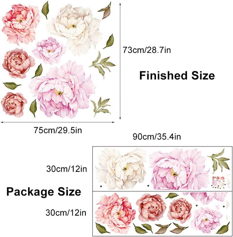 Photo 2 of Nother Pink Peonies Wall Decals Peony Floral Wall Decal Pink Rose Bouquet Flowers Peel and Stick Wallpaper for Sofa Background Fresh Tulip Flowers Vintage Pink Giant Wall Sticker Modern Room Decor 