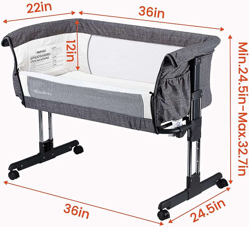 Photo 2 of Mika Micky Baby Bassinet Bedside Sleeper Bedside Crib Easy Folding Portable Crib All mesh 2022 New, Grey