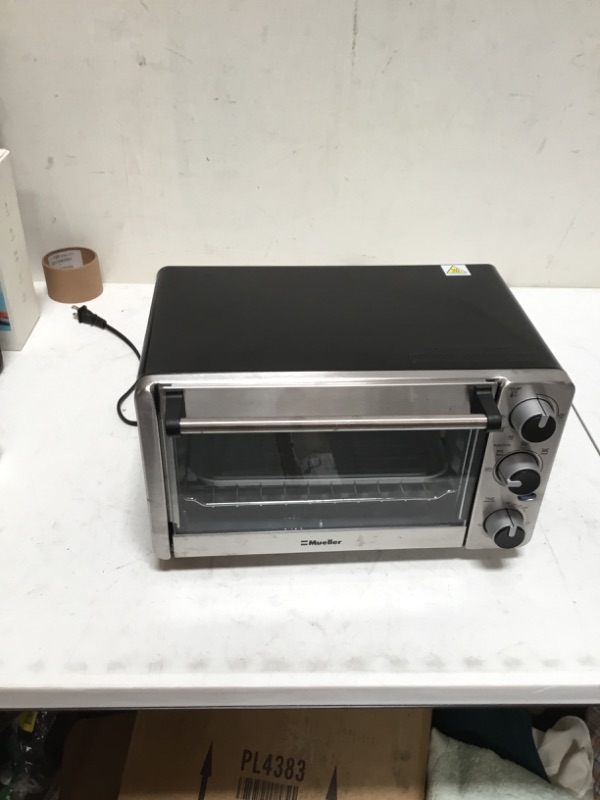 Photo 3 of Toaster Oven 4 Slice, Multi-function Stainless Steel Finish with Timer - Toast - Bake - Broil Settings, Natural Convection - 1100 Watts of Power, Includes Baking Pan and Rack by Mueller Austria