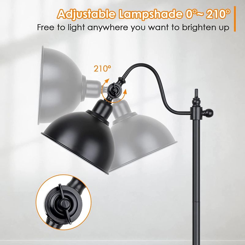Photo 2 of Mlambert Industrial Floor Lamp,63 Inch LED Standing Lamp Modern with 11W LED Bulb, Adjustable Metal Heads, Foot Switch, Metal Tall Lamps for Living Room, Bedroom, Office, Vintage Stand Up Light- Black