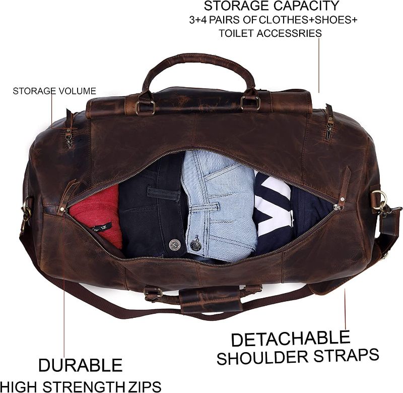 Photo 2 of 24 Inch Genuine Leather Duffel | Travel Overnight Weekend Leather Bag | Sports Gym Duffel for Men