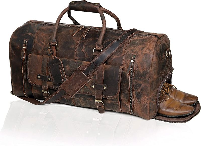 Photo 1 of 24 Inch Genuine Leather Duffel | Travel Overnight Weekend Leather Bag | Sports Gym Duffel for Men