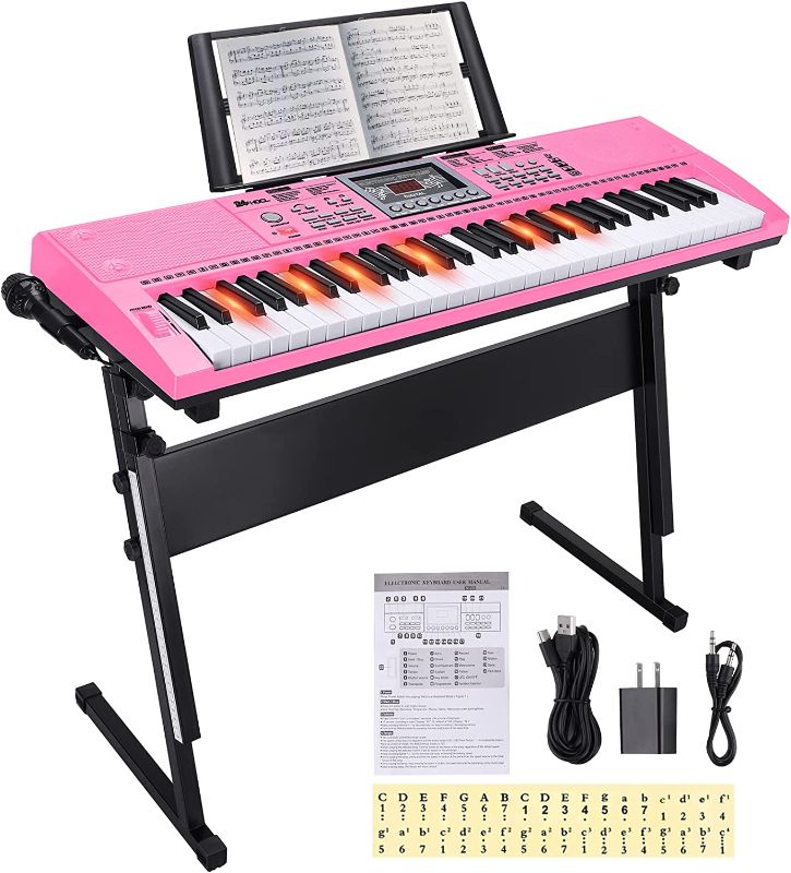 Photo 1 of 24HOCL 61 Key Premium Electric Keyboard Piano for Beginners with Stand, Built-in Dual Speakers, Microphone, Headphone, Stand & Display Panel (Pink)