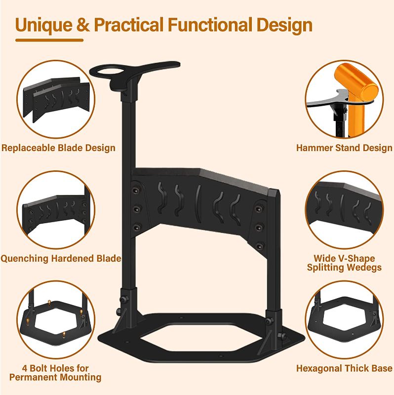 Photo 2 of Viania Firewood Kindling Splitter, XXL Upgraded Patented Manual Log Splitter Wedge, Replaceable Blade Design, Open Top Ring Design, Larger Logs, 15.8'' Tall Heavy Duty Wood Cracker