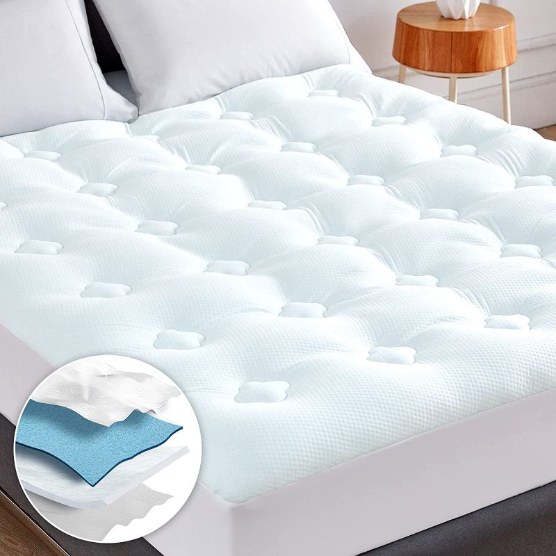 Photo 1 of Hansleep Memory Foam Mattress Pad Twin, Twin Size Mattress Topper with Deep Pocket, Breathable Air Twin Mattress Cover, 39x75 Inches