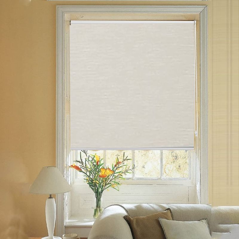 Photo 1 of Joydeco 28 Inch Corded Mini Blinds Blackout Window Roller Shades,Beige Waterproof Classic Thermal Insulated UV Protection Blind for Home Living Room