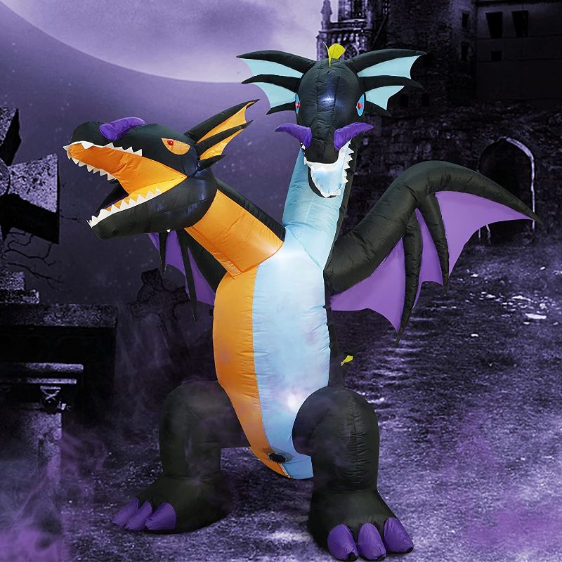 Photo 1 of ATDAWN 7 FT Inflatable Halloween Decorations Inflatables Dragon, Two-Headed Blow Up Dragon with Wings for Halloween Yard Décor Indoor Outdoor Yard Lawn Decorations