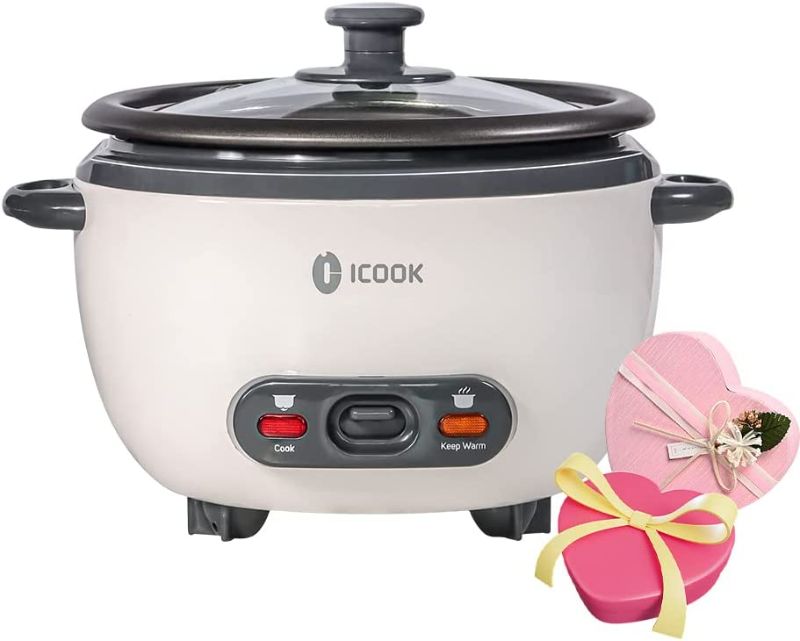 Photo 1 of ICOOK 10-Cup Uncooked 20-Cup Cooked Rice Cooker1.8L Grains, Oatmeal, Cereals Cooker, Large Rice Cooker Removable Nonstick Pot, Full View Glass Lid, White