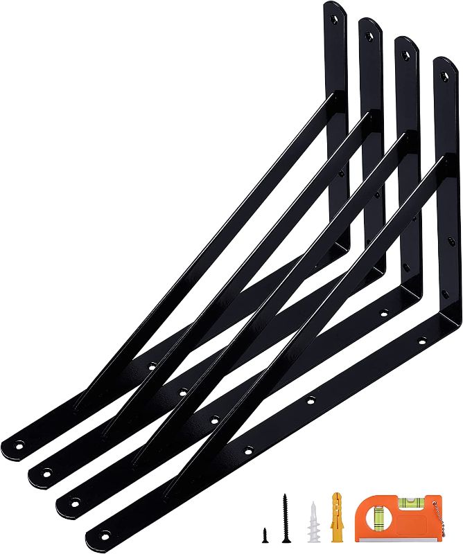 Photo 1 of NEODROP 4-Pack 14 Inch Heavy Duty Shelf Brackets, Large Wall Bracket for Garage Storage Shelves, Black Powder-Coated Steel