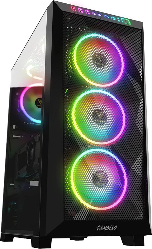 Photo 1 of ZEUS GAMDIAS ATX Mid Tower Computer PC Case with RGB, 3X Built-in 120mm ARGB, Side Tempered Glass Panel and Top Dust Filter, ARGB I/O Port Design and Motherboard RGB Sync
Brand: ZEUS GAMDIAS