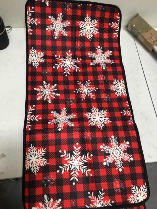 Photo 2 of Snowflakes on Red Buffalo Plaid Kitchen Mat Cushioned Anti Fatigue Floor Mat, Kitchen Rugs and Mats, Standing Mat Washable, 39"x20"