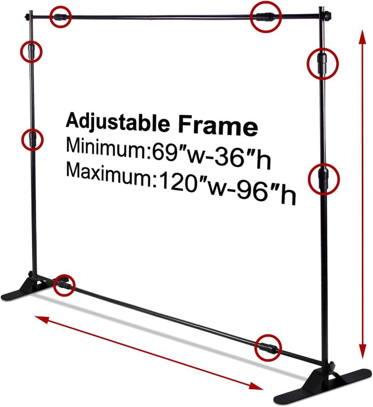 Photo 2 of AkTop 10 x 8 ft Heavy Duty Backdrop Banner Stand Kit, Adjustable Photography Step and Repeat Stand for Parties, Portable Trade Show Photo Booth Background with Carrying Bag