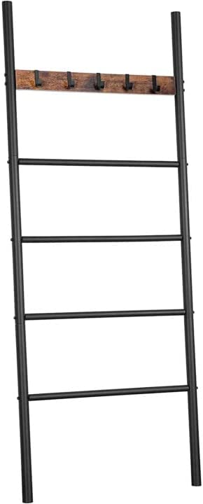 Photo 1 of HOOBRO Towel-Rack, Wall-Leaning Blanket Ladder, 5-Tier Ladder Shelf, 23.6 x 69.7 Inch Decorative Ladder with 5 Removable Hooks, Display Rack for Bathroom, Metal, Rustic Brown 