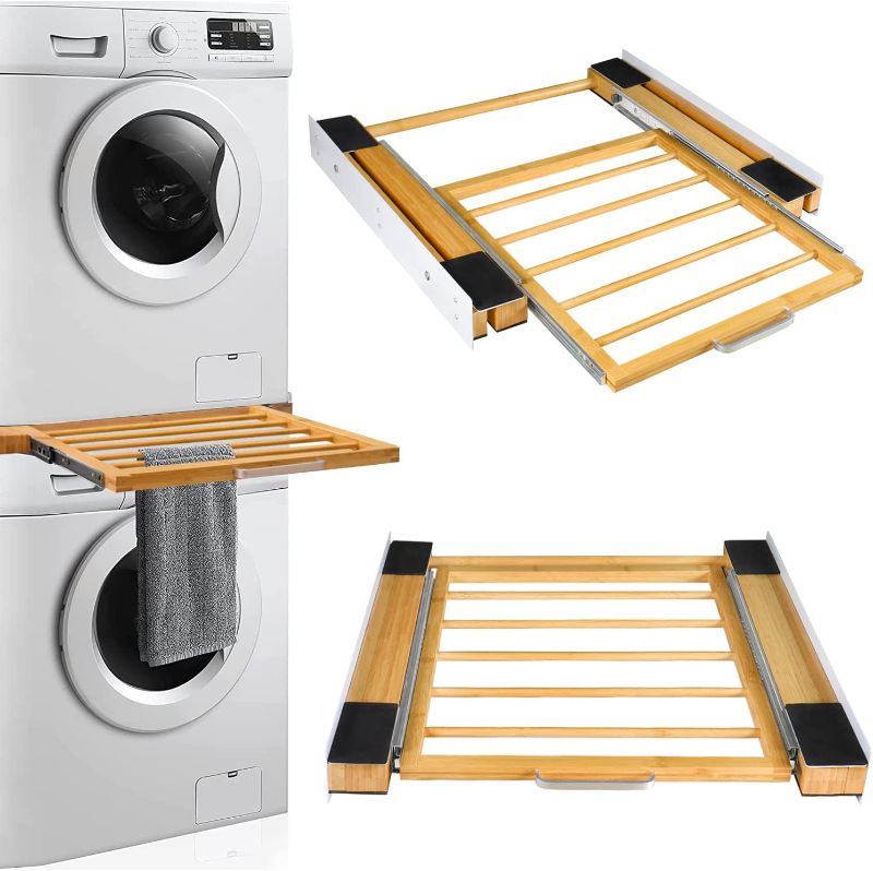 Photo 1 of Universal stacking kit/washer and dryer connecting frame, with pull-out laundry basket, including ratchet rope, washer accessories/dryer accessories, intermediate frame, Maximum fit Width is 24.4inch