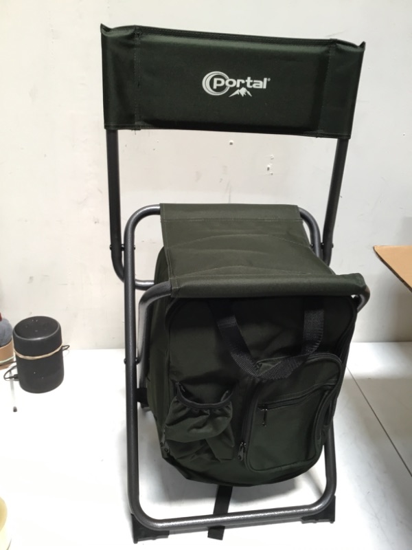 Photo 3 of PORTAL Lightweight Backrest Stool Compact Folding Chair Seat with Cooler Bag for Fishing, Camping, Hiking, Supports 225 lbs