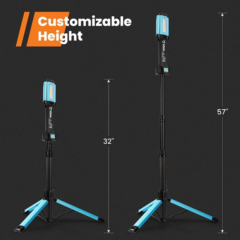 Photo 3 of gogonova Rechargeable Work Light with Stand, Cordless Work Light with Triple LED Lamps, 8AH Battery, 700/1200/2200 Lumen, 4000/6500K Dimmable Led Work Light Kit with Detachable Tripod