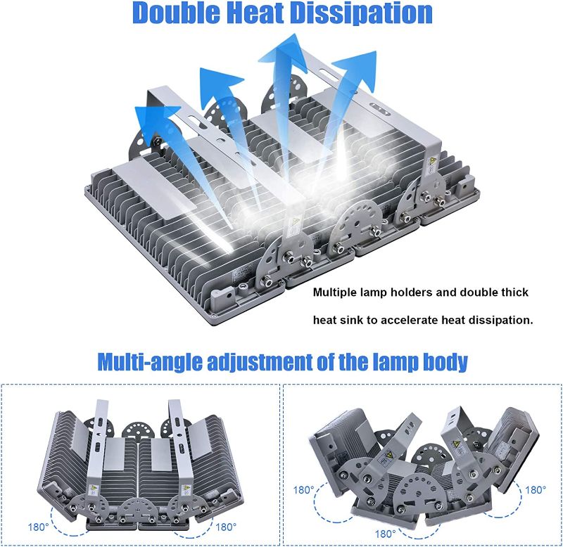Photo 2 of Kekeou LED Flood Lights Outdoor Stadium Lights LED Floodlights Outdoor Arena Lights 400W 44000LM 6500K IP67 Waterproof Adjustable Lighting Angle Outside Flood Lights for Sport Fields