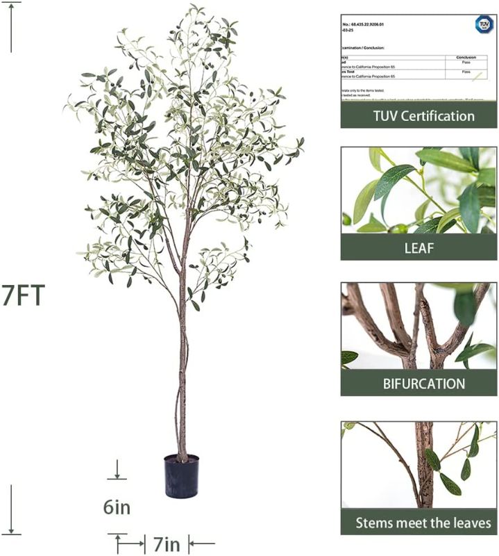 Photo 2 of Phimos 7FT Artificial Olive Tree (82") Tall Fake Potted Olive Tree with Planter Large Faux Olive Branches and Fruits Artificial Tree for Modern Home Office Living Room Floor Decor Indoor