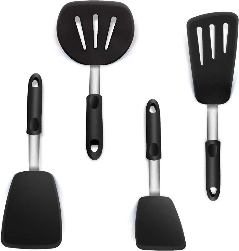 Photo 1 of Silicone Rubber Spatula for Nonstick Cookware By Boxiki Kitchen - Cooking Utensils Egg Spatula, Pancake Spatula Utensils -BPA free Kitchen Utensil with Heat Resistant Silicone - Utensils Set of 4