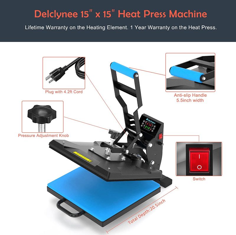 Photo 2 of 15“x15" High Pressure Heat Press Machine for T Shirts, Digital Industrial Sublimation Printer for Heat Transfer Vinyl