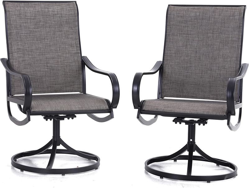 Photo 1 of Phi Villa - Black Swivel Textilene Metal Patio Outdoor Dining Chair, Garden Furniture Gray Chairs (2-Pack)