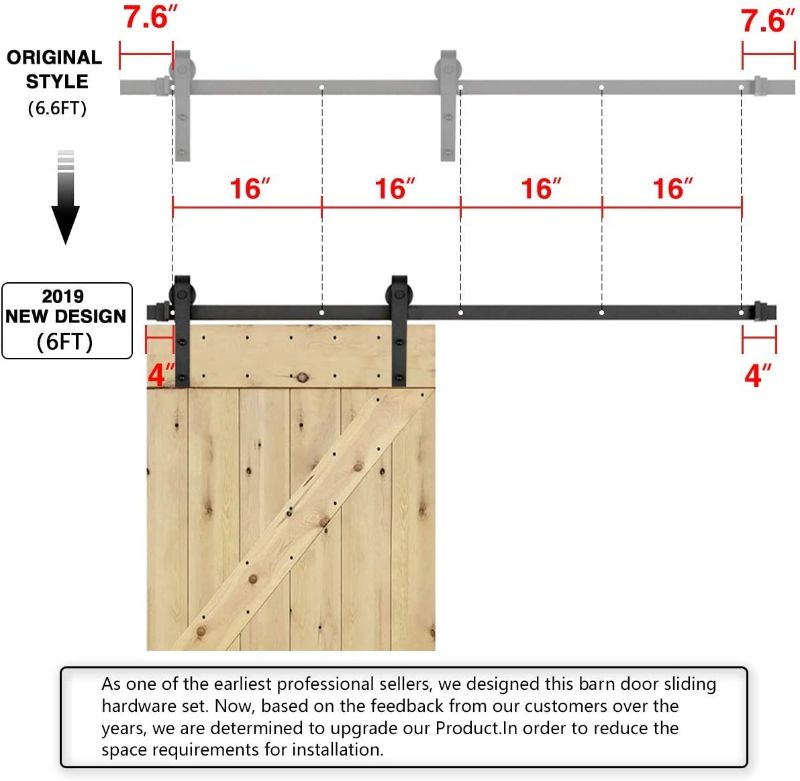 Photo 3 of U-MAX 6 Ft Sliding Barn Door Hardware Kit -Heavy Duty Sturdy, Smoothly and Quietly -Easy to Install - Fit 36"-40" Wide Door Panel (I Shape Hanger)