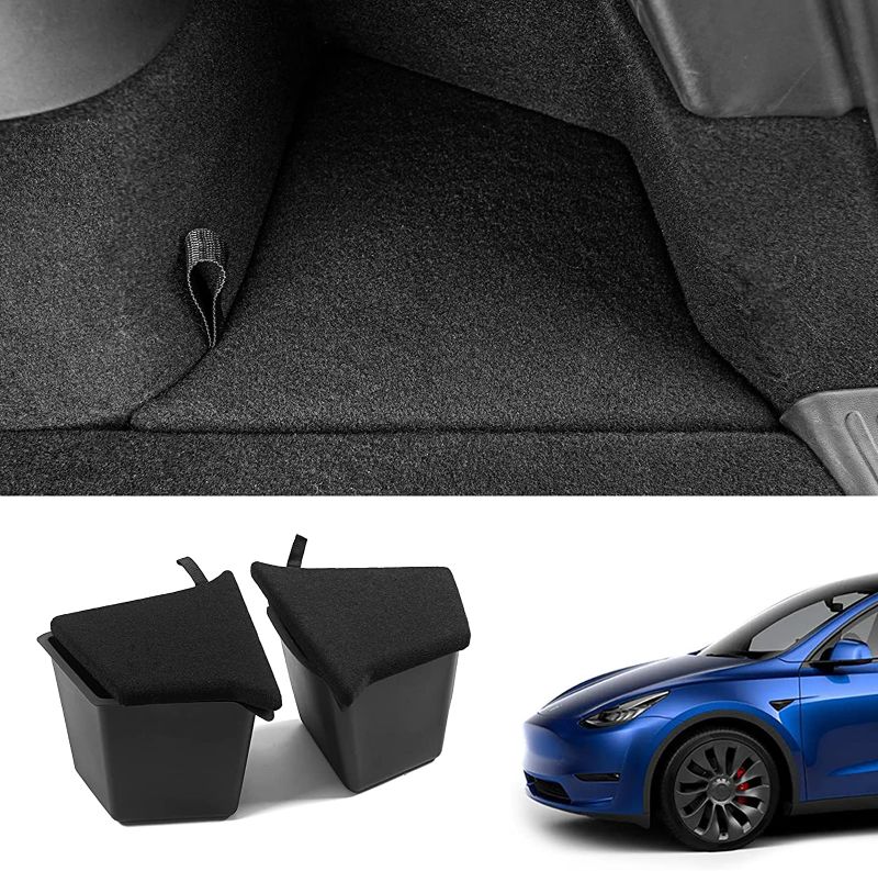 Photo 1 of xipex Fit 2020 2021 2022 Tesla Model Y Rear Trunk Organizer Storage Box Side Storage Bins Packets 5 Seater Model Y Accessories