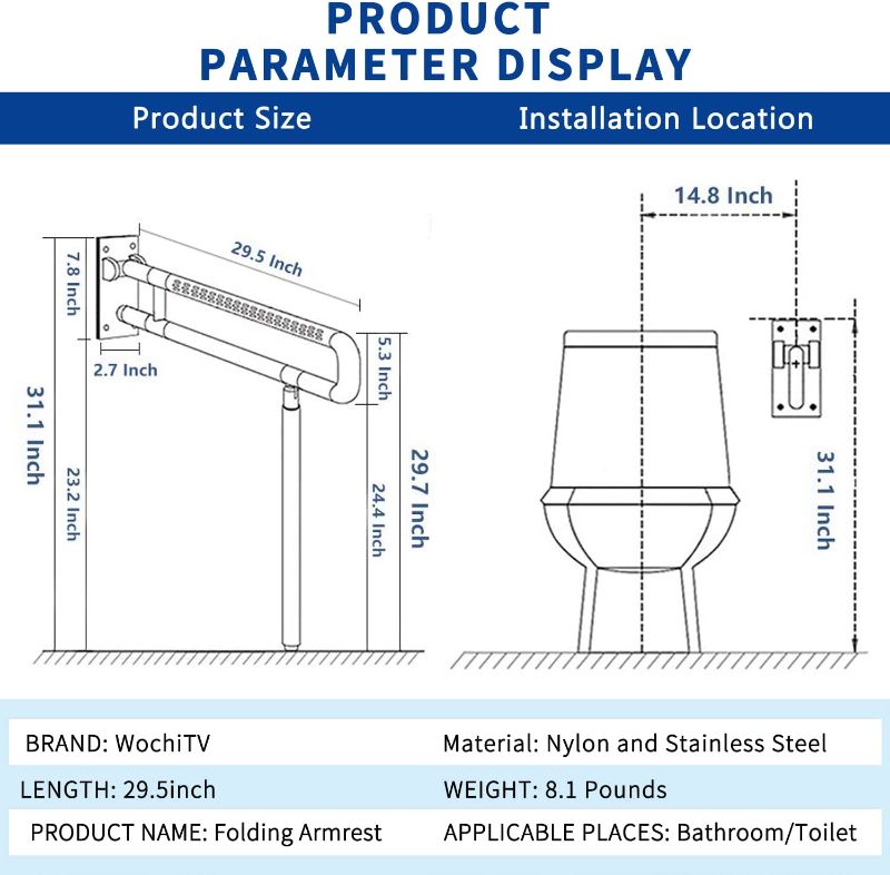 Photo 2 of 29.5 INCH Grab Bars for Bathroom Toilet Safety Rails for Elderly Pregnant Women Disabled Handicap Bar Medical Flip Up Arm Rails Support Foldable Skid Resistance White