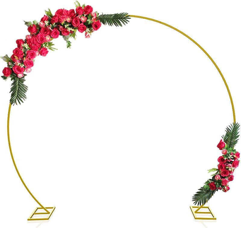 Photo 1 of Fomcet 9.5FT Gold Round Backdrop Stand Metal Large Circle Wedding Balloon Arch Frame for Ceremony Bridal Shower Birthday Thanksgiving Christmas Reception Decoration Heavy Duty Rust Proof Steel Stand