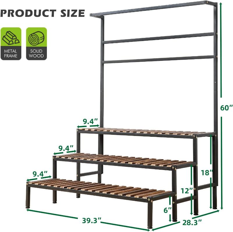 Photo 2 of NANKINGFANGAO 3 Tier Hanging Plant Stand Ladder Plant Shelf, Tall Plant Stand Outdoor Indoor Steel-Wood Plant Shelves Metal Frame, Suitable for Terrace Garden Corner Balcony, Living Room Storage 