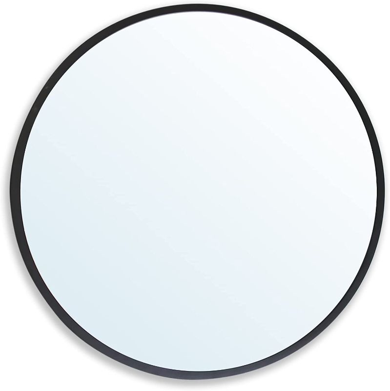Photo 1 of ZENIDA Round Wall Mirror, 30-inch Large Circle Mirror, Black Metal Framed Wall-Mounted Bathroom Mirror, Decorative Round Mirror for Bathroom Décor, Vanity Bedroom, Living Room, Entryway