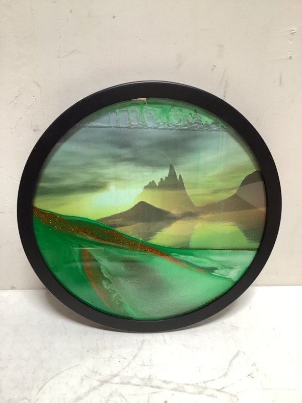 Photo 2 of 17.3'' Moving Sand Art, 3D Sand Painting Wall Art Deep Sea Sandscape Living Room Decoration, 360° Rotate, Glass Crafts Solid Wood Frame, Relaxing Mood Home Office Work Decor (Green)