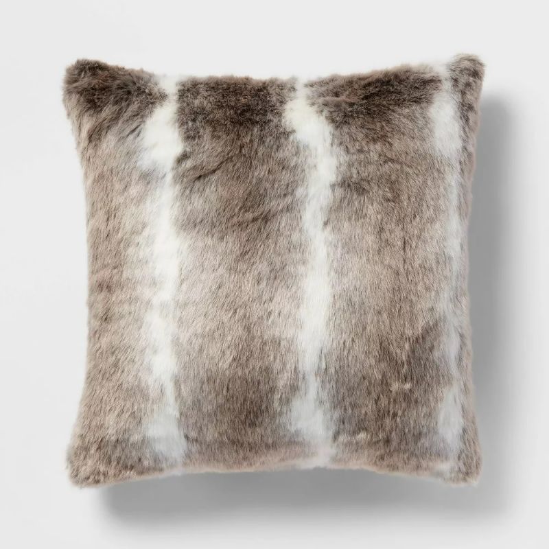 Photo 1 of Euro Ombre Faux Fur Decorative Throw Pillow Neutral - Threshold™