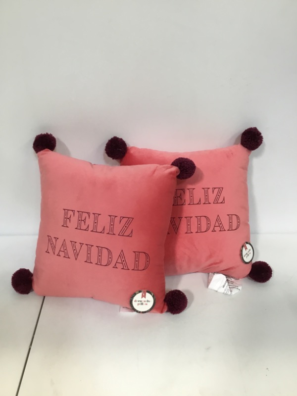 Photo 1 of Pink Velvet "Feliz Navidad" Decorative Pillow 14inx14in, 2-pack 