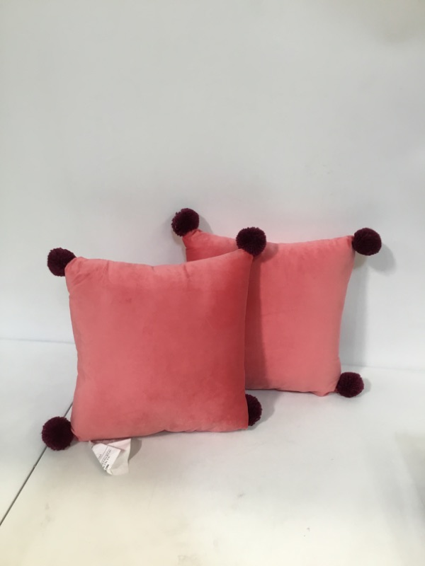 Photo 2 of Pink Velvet "Feliz Navidad" Decorative Pillow 14inx14in, 2-pack 