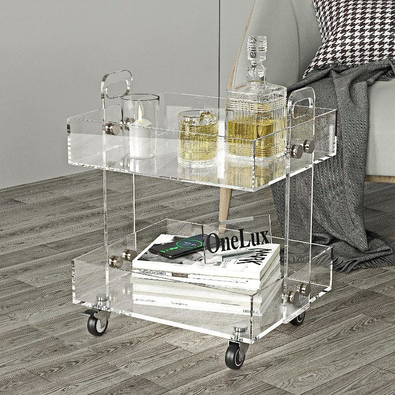 Photo 1 of (Flat Packed) ONELUX Original Acrylic Side Table,Clear Table with Wheels,Rolling Storage cart,Acrylic Bedside Tables/Night Stand - 41×34×48H cm