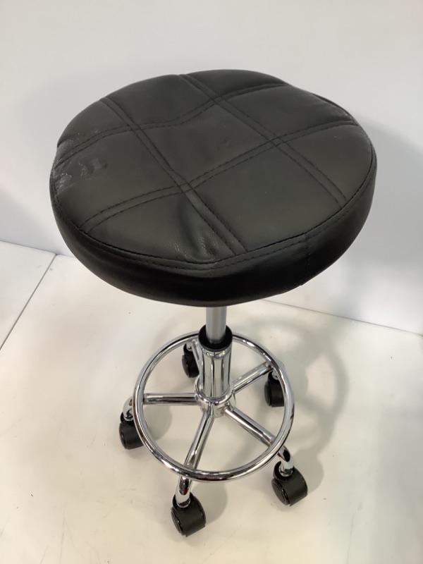 Photo 4 of KKTONER Round Rolling Stool Chair PU Leather Height Adjustable Swivel Drafting Work SPA Shop Salon Stools with Wheels Office Chair Small (Black)