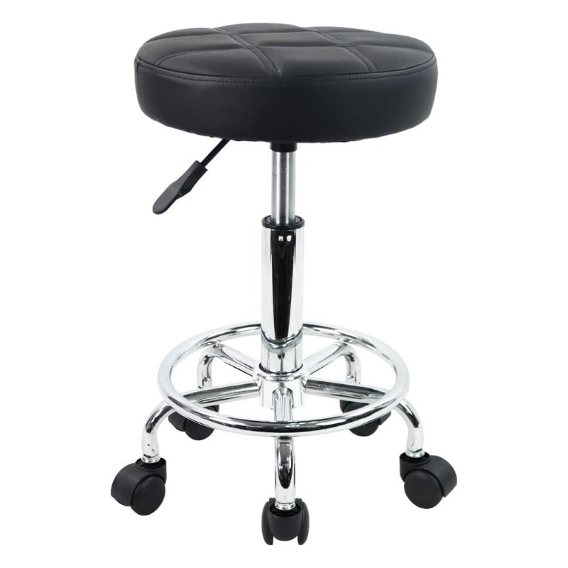 Photo 1 of KKTONER Round Rolling Stool Chair PU Leather Height Adjustable Swivel Drafting Work SPA Shop Salon Stools with Wheels Office Chair Small (Black)