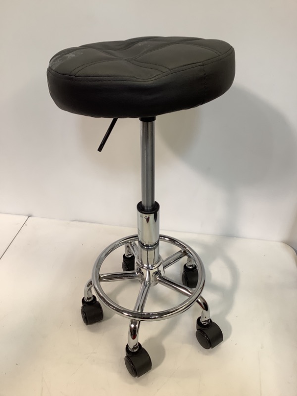 Photo 2 of KKTONER Round Rolling Stool Chair PU Leather Height Adjustable Swivel Drafting Work SPA Shop Salon Stools with Wheels Office Chair Small (Black)