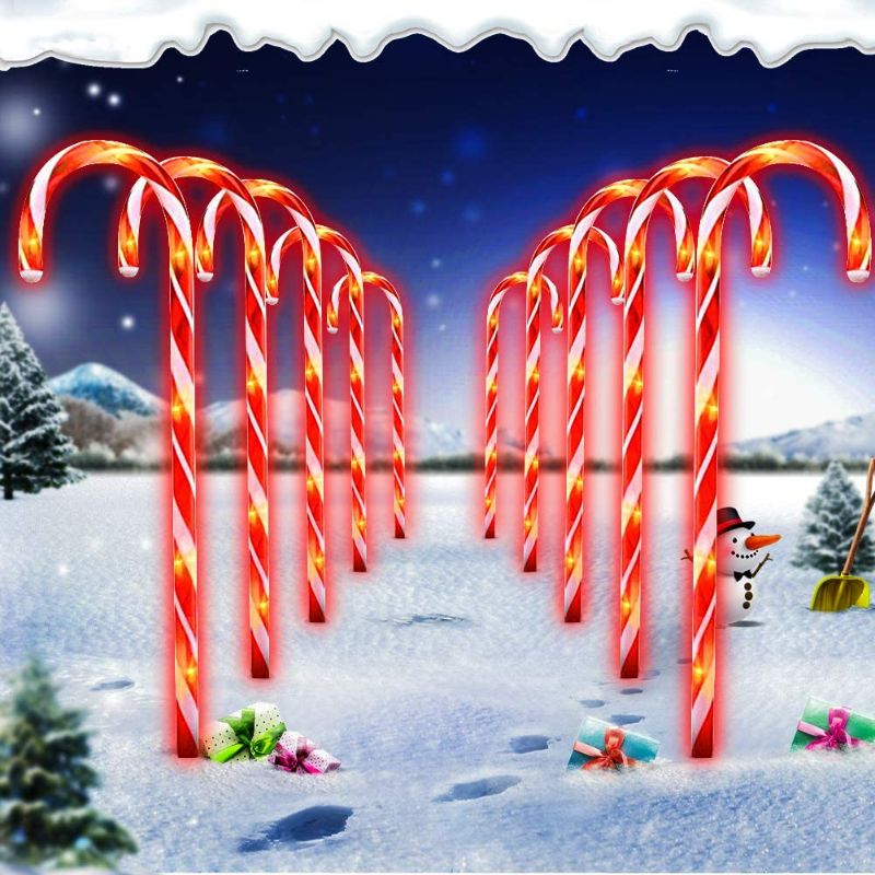 Photo 1 of Christmas Candy Cane Pathway Marker Lights,10 Pack 21' LED Yard Lawn Pathway