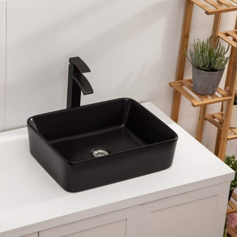 Photo 1 of Rectangle Vessel Sink Black - Lordear 19"x15" Bathroom Vessel Sink Rectangle Above Counter Black Porcelain Ceramic Vessel Vanity Sink Art Basin