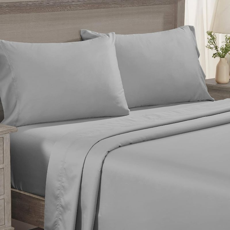Photo 1 of Queen Gray Fitted Bed Sheet, 85% Polyester 15% Spandex, 